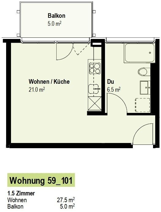 1 ½ rooms apartment