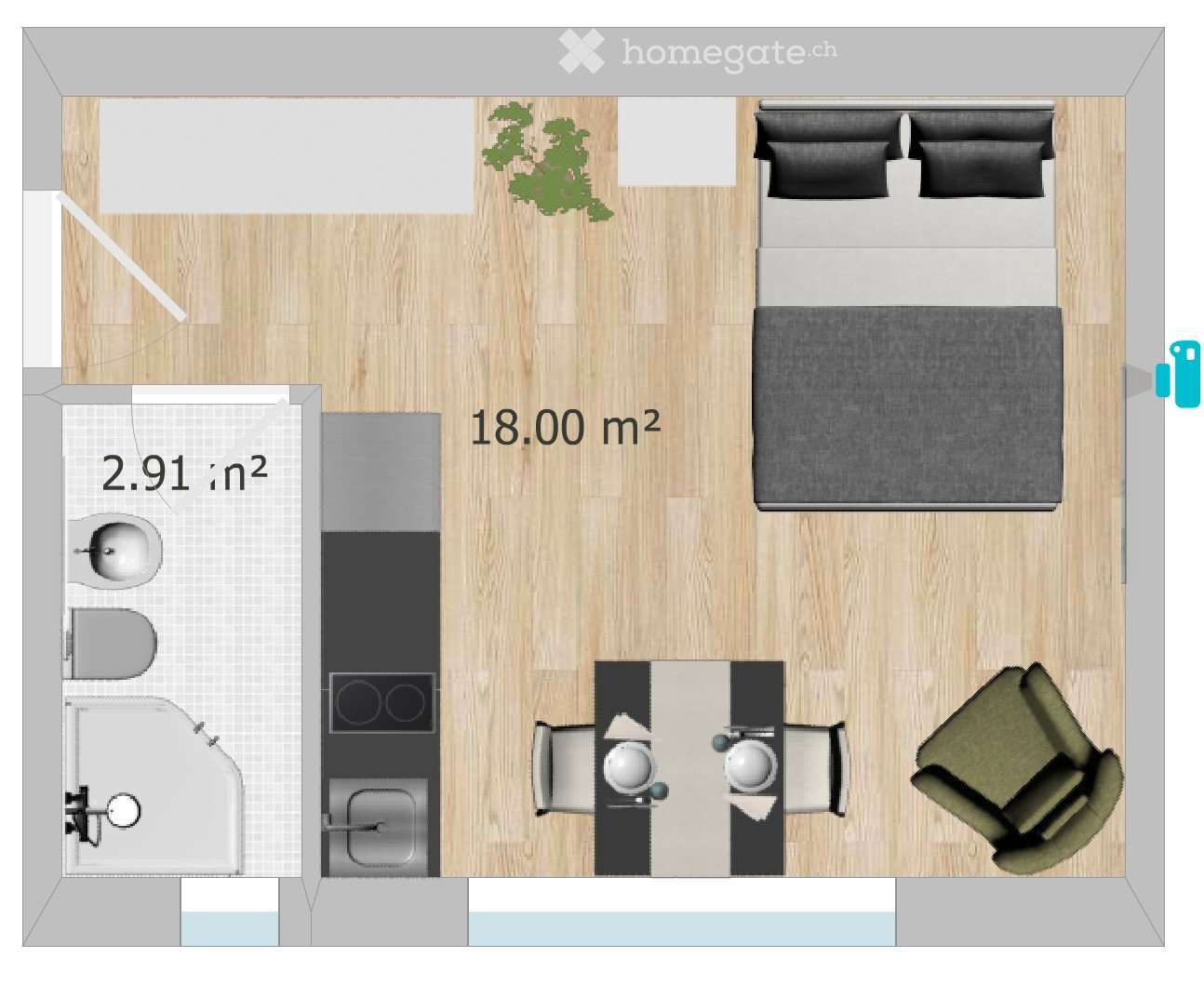1 room apartment, Foto 4 von 4