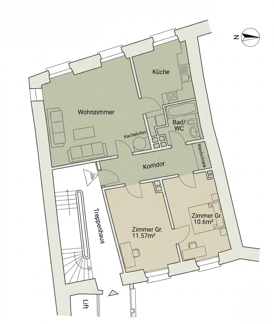3 ½ rooms furnished flat