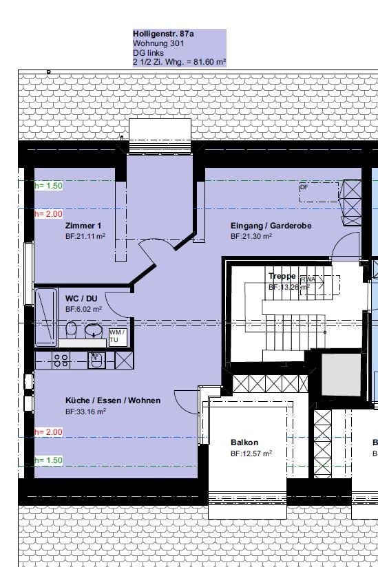 2 ½ rooms roof flat