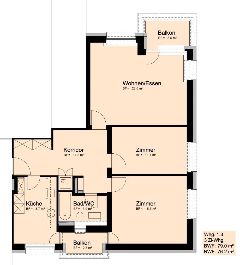 Helle 3.5-Zimmer-Wohnung mit zwei Balkonen am Klusplatz (Kreis 7), Foto 7 von 7