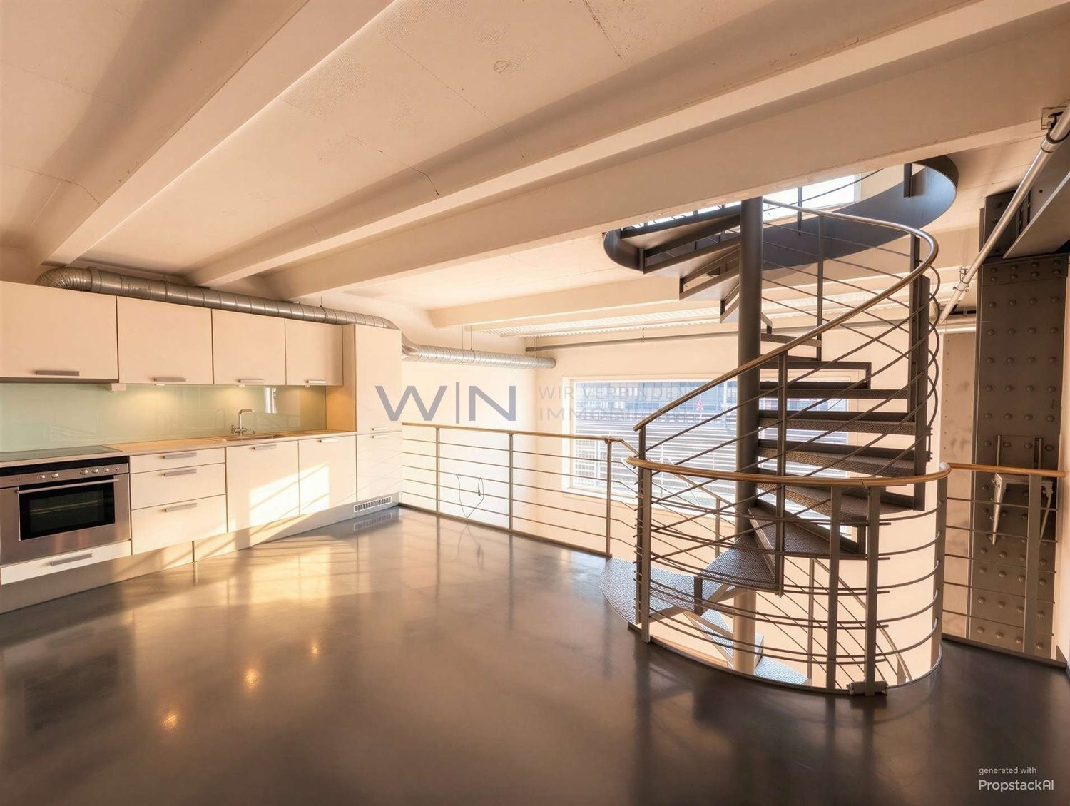 Charme industriel rencontre confort moderne à Winterthur   
  
FAITS WE   
\+ Emplacement attractif et calme pour vivre et travailler   
\+ Plan ouvert, escalier en colimaçon, beaucoup de lumière - idéal pour bureau, cabinet et home   
\+ Balcon pour respirer, 16 m2 de stockage/archives, place de pa