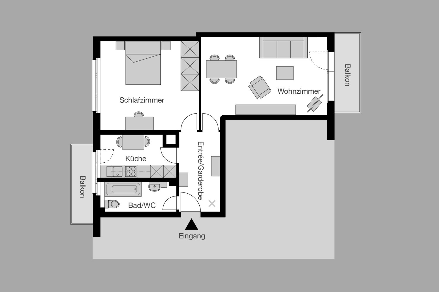 2 ½ pièces appartement meublé