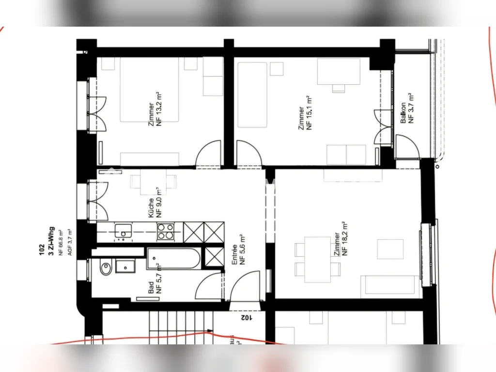 3 rooms apartment