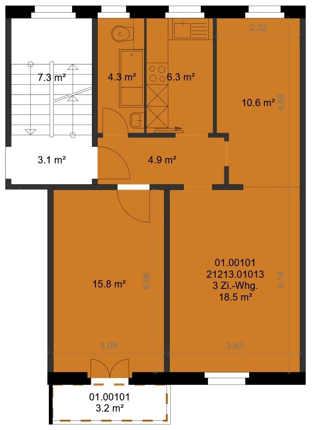 3 rooms apartment