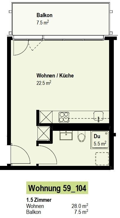 1 ½ rooms apartment