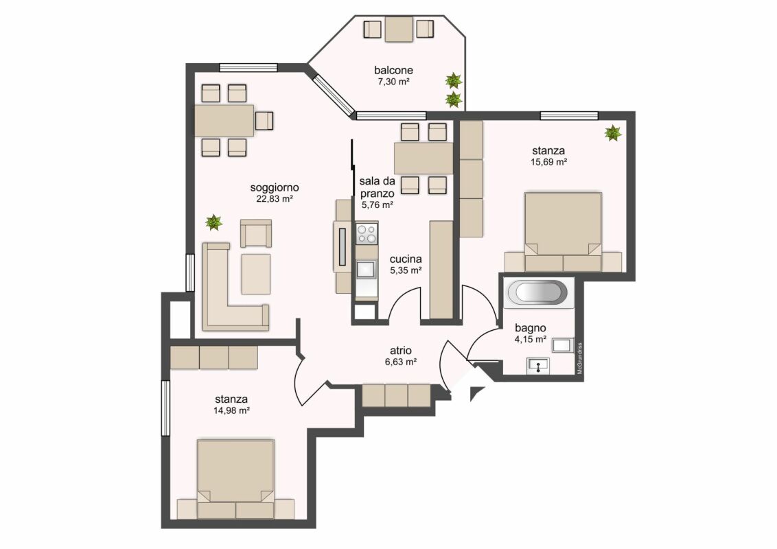 3 pièces appartement