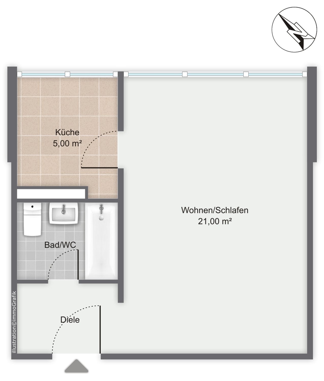 1 room apartment, Foto 5 von 5