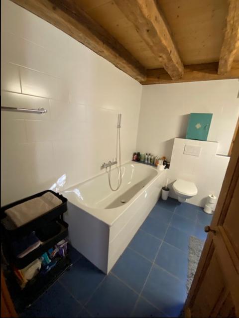 6 ½ Zimmer Einfamilienhaus

Ehemaliges Wohnhaus, im Dorfzentrum mit Geschmack vergrössert und renoviert.   
  
\- EG: Halle, WC Besucher, Küche, Keller, Wohn-Esszimmer   
\- 1. Stock: 3 Schlafzimmer, Badezimmer-WC, Duschzimmer-WC   
\- Dachgeschoss: Flur, 2 Schlafzimmer   
\- Dachboden: 1 Speicher. 