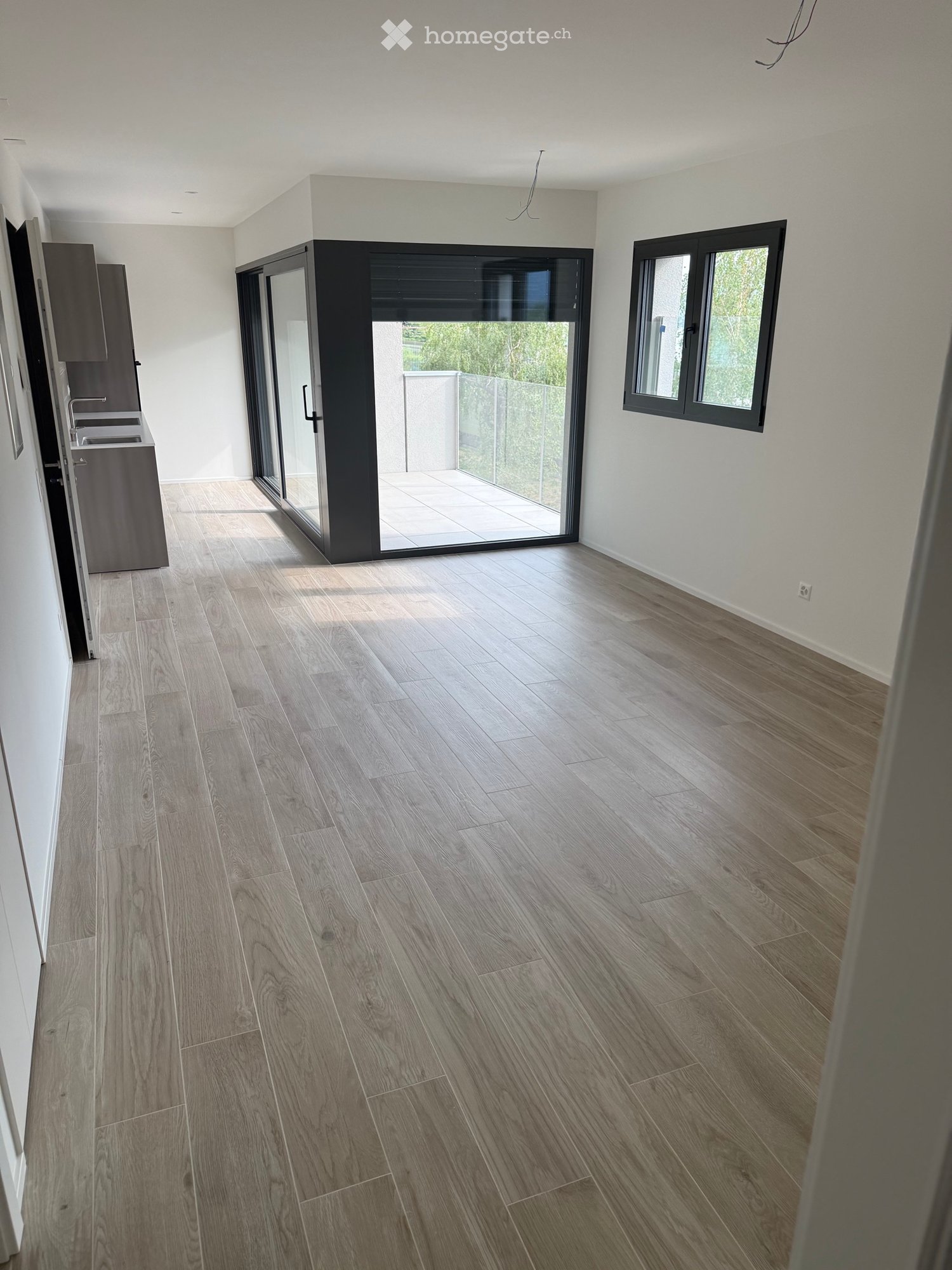 Appartement de 2,5 pièces, finitions standard supérieur, cuisine meublée, WC-douche, buanderie, chambre spacieuse et lumineuse, chauffage au sol, fibre optique déjà installée, parking privé couvert, libre immédiatement. 

A louer ou à vendre, dans un nouvel immeuble (2026) de seulement 7 appartement, photo 1 sur 5