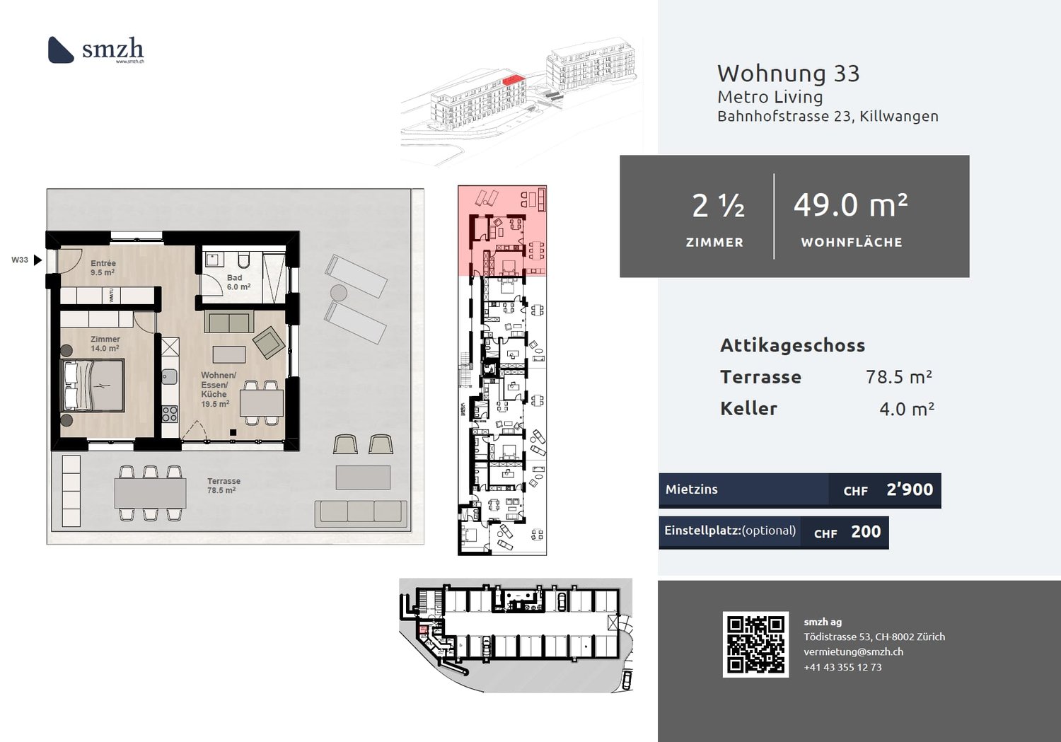 Appartement en attique de 2 ½ pièces