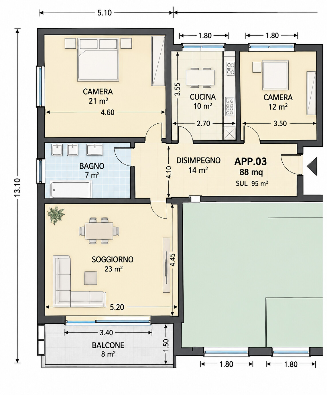 2 ½ rooms apartment