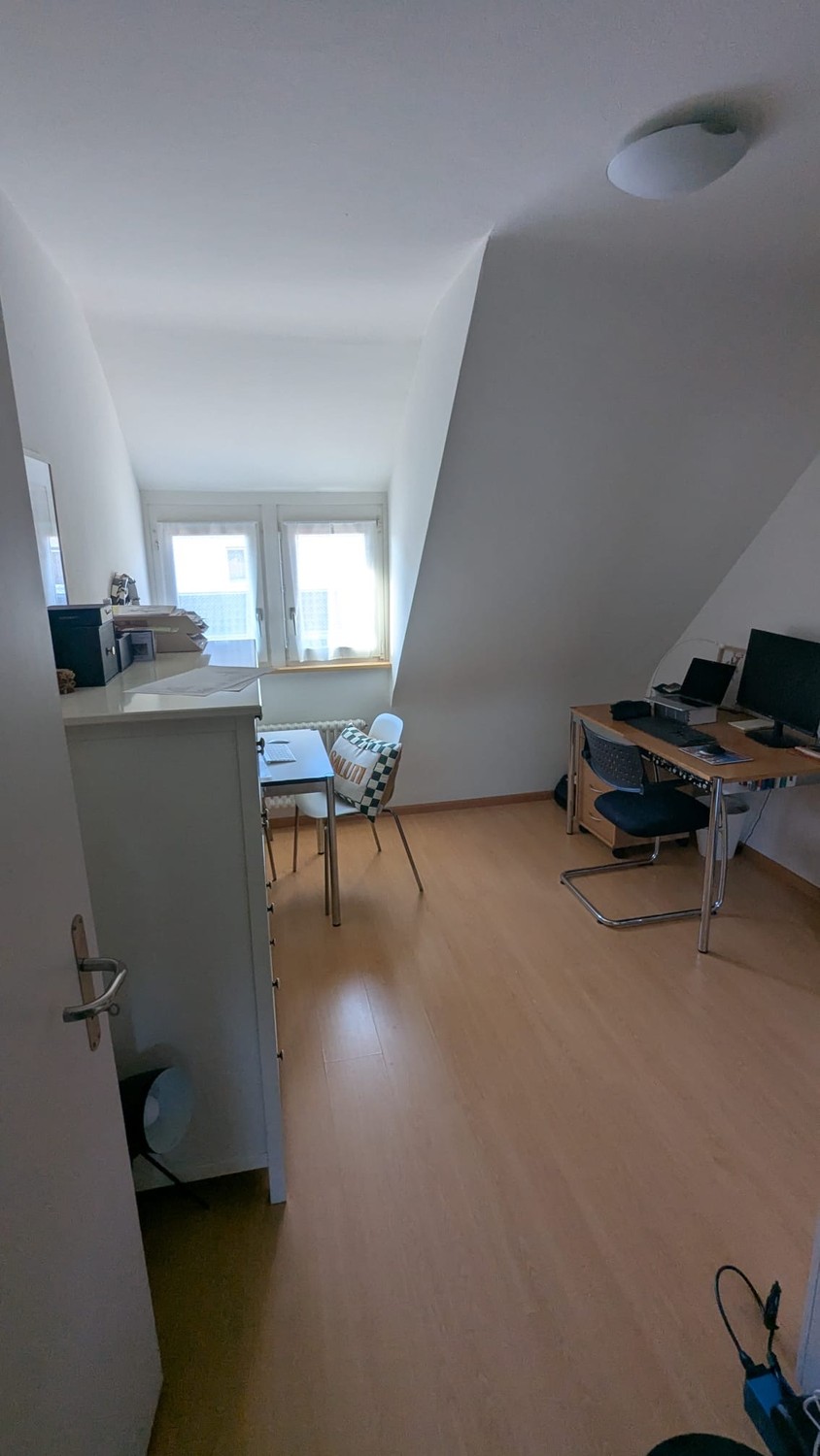 Recherche de repreneur pour un magnifique appartement en duplex sous les combles à Riehen. Idéal pour les couples ou une petite famille. 
Quartier très calme, superbe vue sur le Chrischona. Toutes les fenêtres sont neuves, ce qui signifie que l'appartement est très bien isolé, de sorte qu'il ne fait